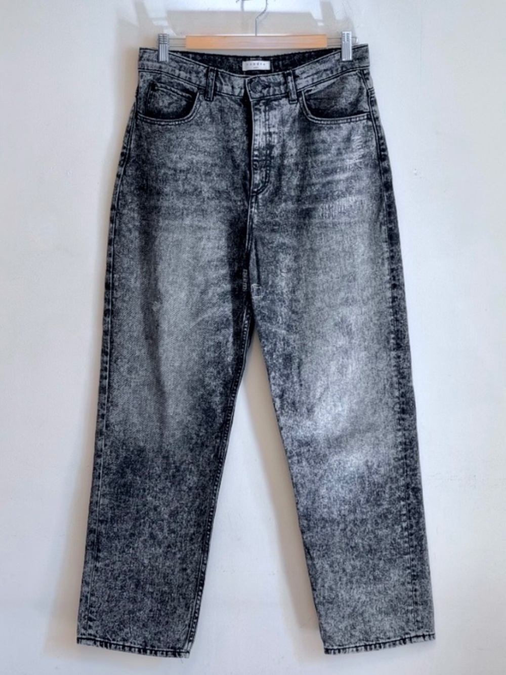 Sandro High Waist Acid Washed Straight Leg Jeans Grey/Black Size 42 (10)